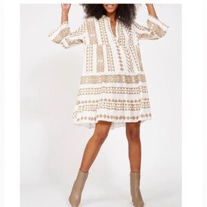 NWT Silk & Salt Boho Dress in White & Khaki Tribal Print Size Large
